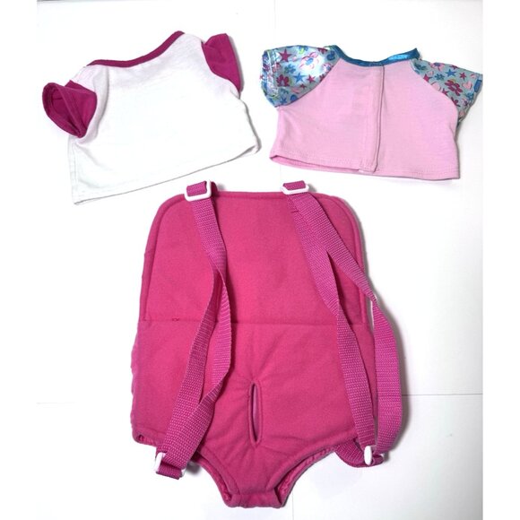 Build A Bear BAB Clothes & Backpack Lot Carrier Pink Hearts Smurfette Care Bear - Picture 2 of 14